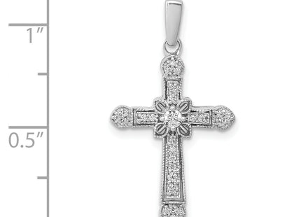 14k White Gold 1/. Diamond Filigree Cross Pendant, 28 x 15.5mm