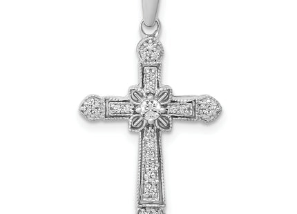 14k White Gold 1/. Diamond Filigree Cross Pendant, 28 x 15.5mm