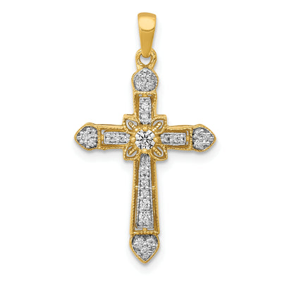 14K 1/. Diamond Filigree Cross Pendant