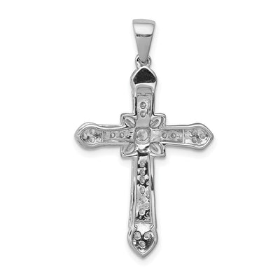 14K White Gold 1/. Diamond Filigree Cross Pendant, 34 x 20mm