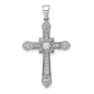 14K white gold diamond cross pendant