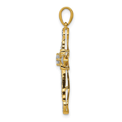 14K 1/. Diamond Filigree Cross Pendant