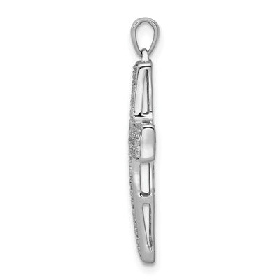 14K White Gold 1/. Diamond Latin Cross Pendant, 29 x 17.8mm