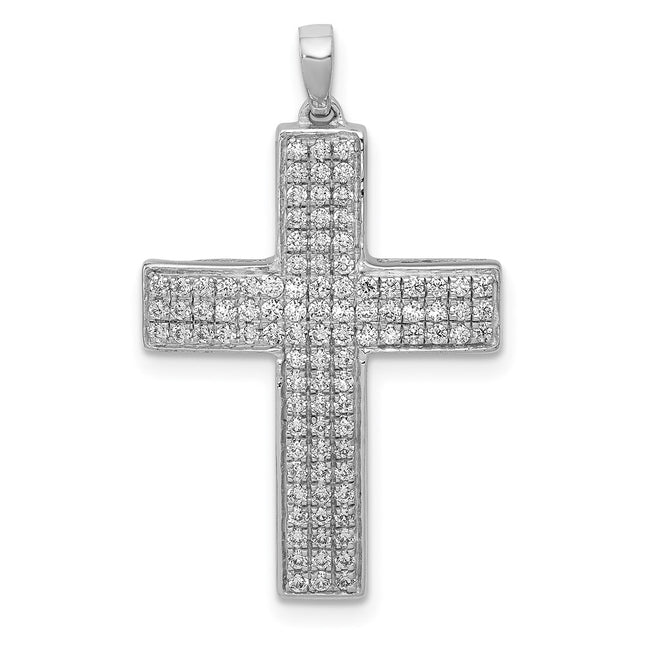 14k White Gold 1/. Diamond Latin Cross Pendant, 29 x 17.8mm