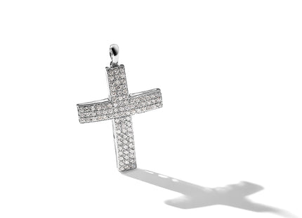 14k White Gold 1/. Diamond Latin Cross Pendant, 29 x 17.8mm