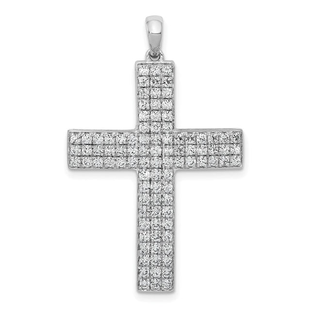 14k White Gold . Diamond Latin Cross Pendant, 36.5 x 23mm