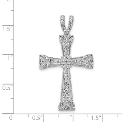 14K White Gold Diamond Filigree Cross Pendant