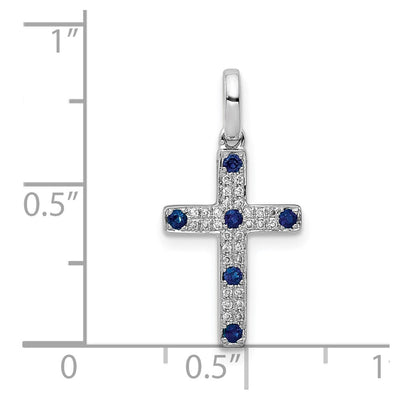 14K White Gold 1/. Diamond and Sapphire Cross Pendant