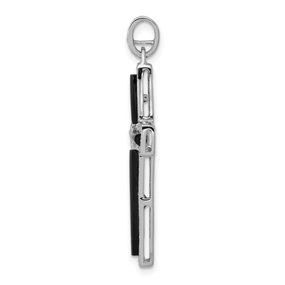 14K White Gold 1/. Diamond and Onyx Cross Pendant, 36 x 20.5mm