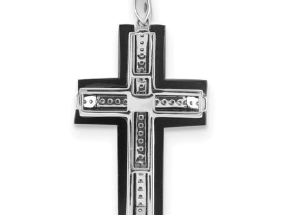 14k White Gold 1/. Diamond and Onyx Cross Pendant (Style PM5137-OX-025-WA)