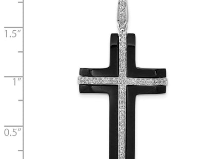 14k White Gold 1/. Diamond and Onyx Cross Pendant (Style PM5137-OX-025-WA)