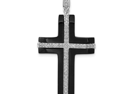 14k White Gold 1/. Diamond and Onyx Cross Pendant (Style PM5137-OX-025-WA)