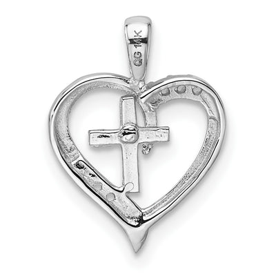 14K White Gold Heart Cross Pendant Mounting, 17 x 17mm