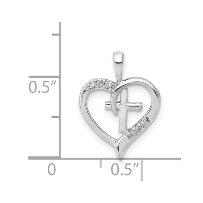 14K White Gold AA Diamond Heart Cross Pendant