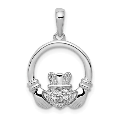 14K white gold diamond claddagh pendant