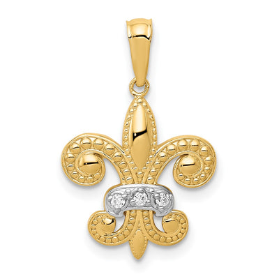 14K gold diamond fleur de lis pendant