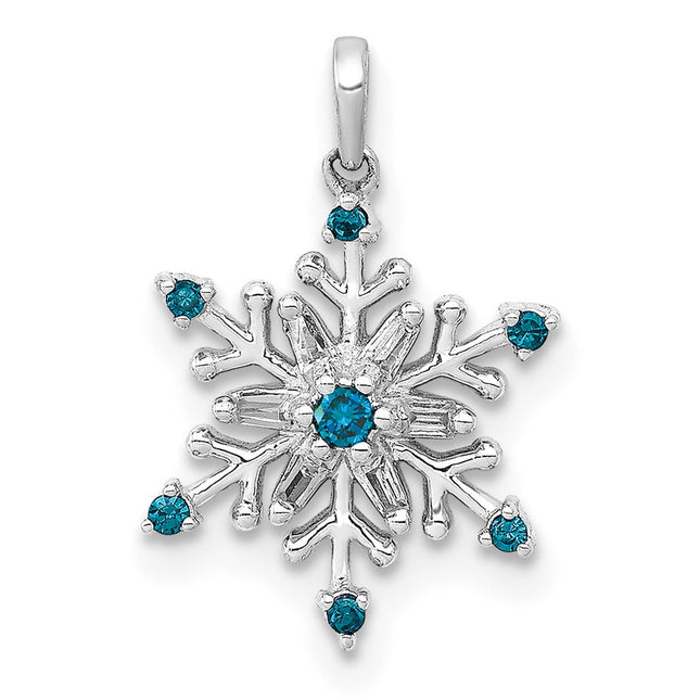 14k White Gold 1/. Blue and White Diamond Snowflake Pendant, 13.28 x 10.2mm