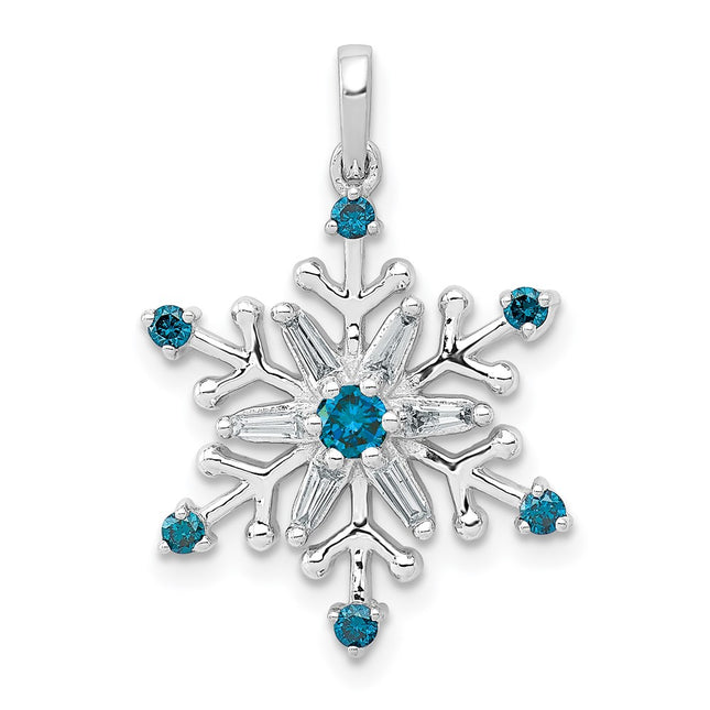 14k White Gold 1/. Blue and White Diamond Snowflake Pendant, 20.5 x 15.6mm