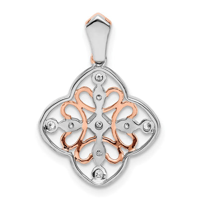 14K White Gold with Rose Rhodium 1/10 carat Diamond Vintage Pendant