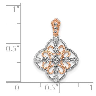 14K White Gold with Rose Rhodium 1/10 carat Diamond Vintage Pendant