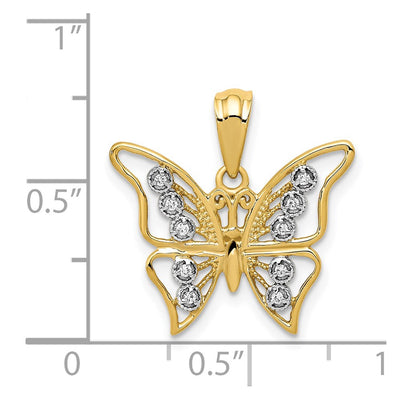 14K and Rhodium Diamond Butterfly Pendant