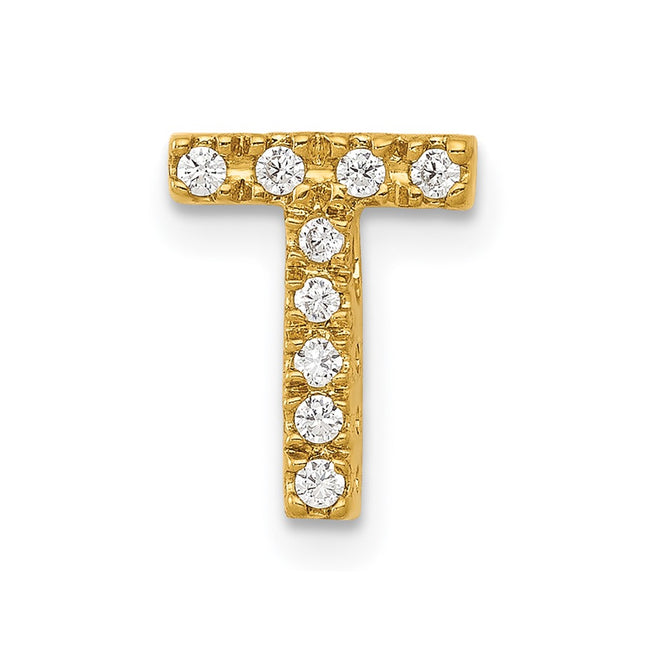 14K gold diamond letter T charm