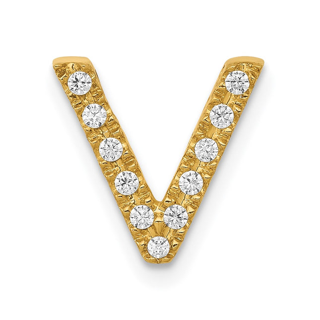 14K gold diamond letter V charm