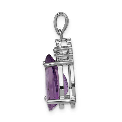 14K White Gold Pear 3.55 Amethyst & Diamond Pendant