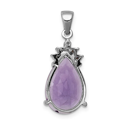 14K White Gold Pear 3.55 Amethyst & Diamond Pendant