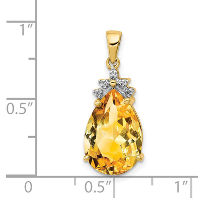 14K Pear Citrine & Diamond Pendant