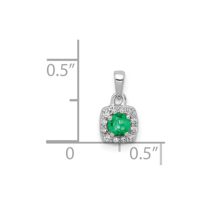 14K White Gold Diamond and .20 Emerald Square Halo Pendant