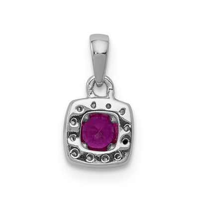 14K White Gold Diamond and .20 Ruby Square Halo Pendant