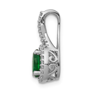 14K White Gold Diamond and Oval Emerald Halo Pendant Fits up to Regular/ Fancy or Reversible Omega