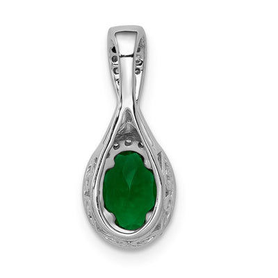 14K White Gold Diamond and Oval Emerald Halo Pendant Fits up to Regular/ Fancy or Reversible Omega