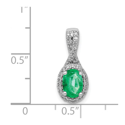 14K White Gold Diamond and Oval Emerald Halo Pendant Fits up to Regular/ Fancy or Reversible Omega