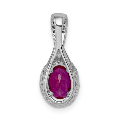 14K White Gold Diamond and Oval Ruby Halo Pendant Fits up to Regular/ Fancy or Reversible Omega