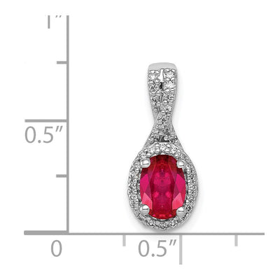 14K White Gold Diamond and Oval Ruby Halo Pendant Fits up to Regular/ Fancy or Reversible Omega