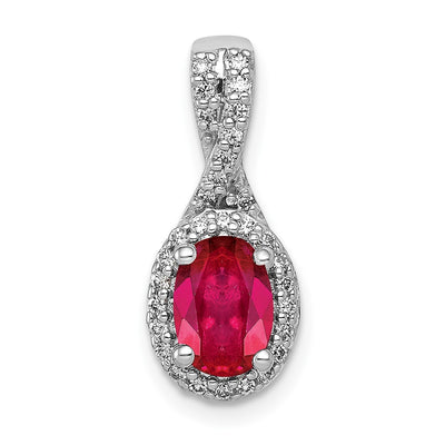 14K white gold diamond oval pendant
