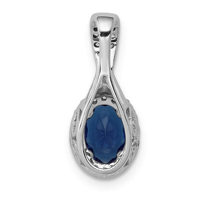 14K White Gold Diamond and Oval Sapphire Halo Pendant Fits up to Regular/ Fancy or Reversible Omega