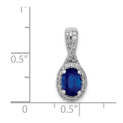 14K White Gold Diamond and Oval Sapphire Halo Pendant Fits up to Regular/ Fancy or Reversible Omega
