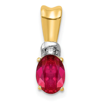 14K with White Rhodium Diamond and .66 Oval Ruby Pendant