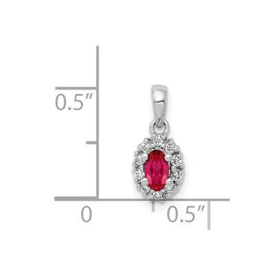 14K White Gold Diamond and .32 Oval Ruby Halo Pendant