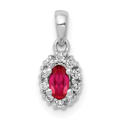 14K white gold diamond oval pendant