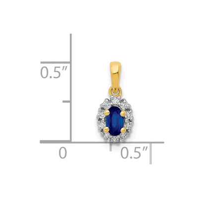 14K with White Rhodium Diamond and .32 Sapphire Oval Halo Pendant