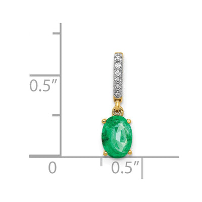 14K Diamond and Oval Emerald Pendant