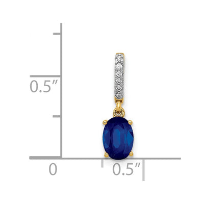14K Diamond and 1.04 Oval Sapphire Pendant