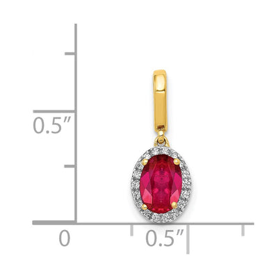 14K Diamond and .99 Oval Ruby Halo Pendant