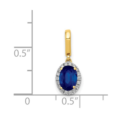 14K Diamond and Oval 1.05 Sapphire Halo Pendant