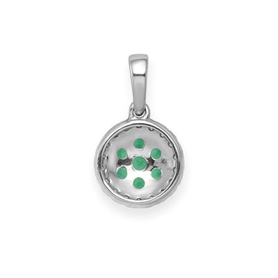 14K White Gold Diamond and Emerald Cluster Halo Pendant