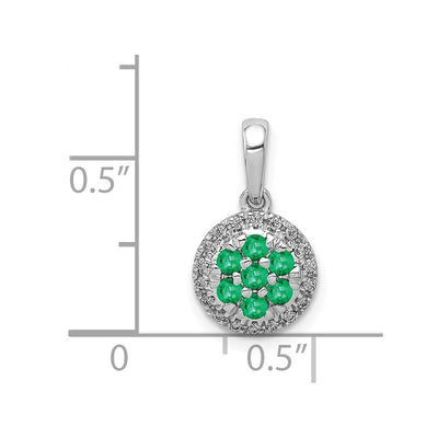 14K White Gold Diamond and Emerald Cluster Halo Pendant